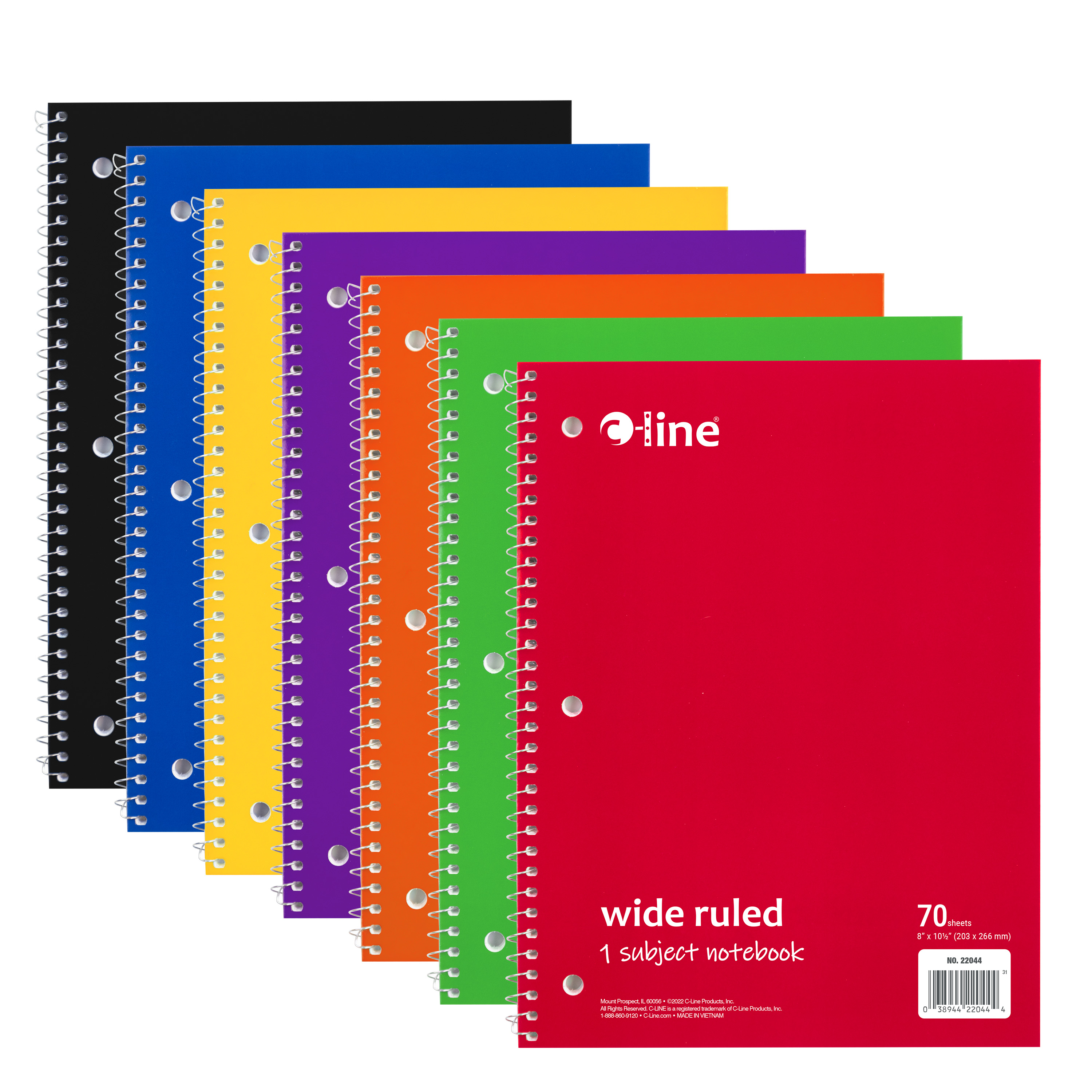 Notebook, 1 sub, wide rule, perf, 70 ct., red, 1/EA